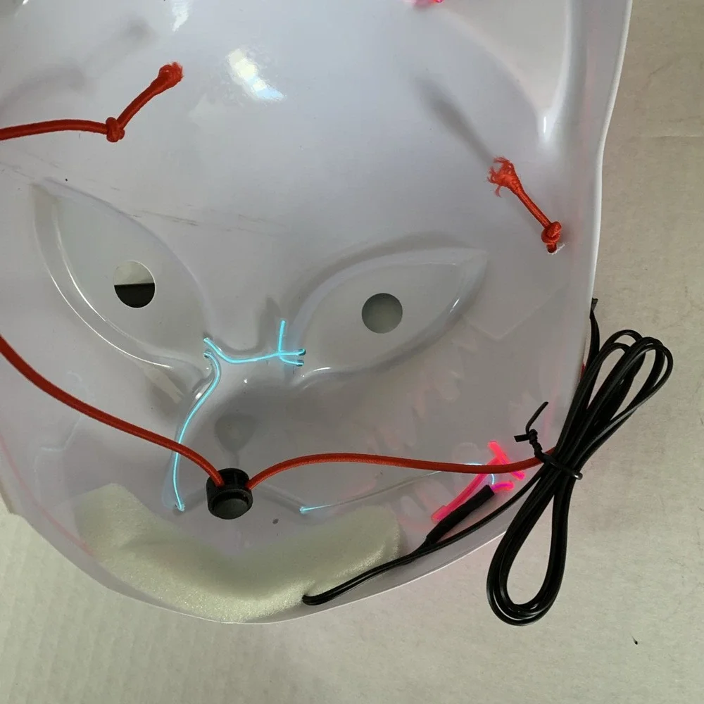 Anime Demon Slayer LED Light up Mask White W Pink And Blue Light Halloween